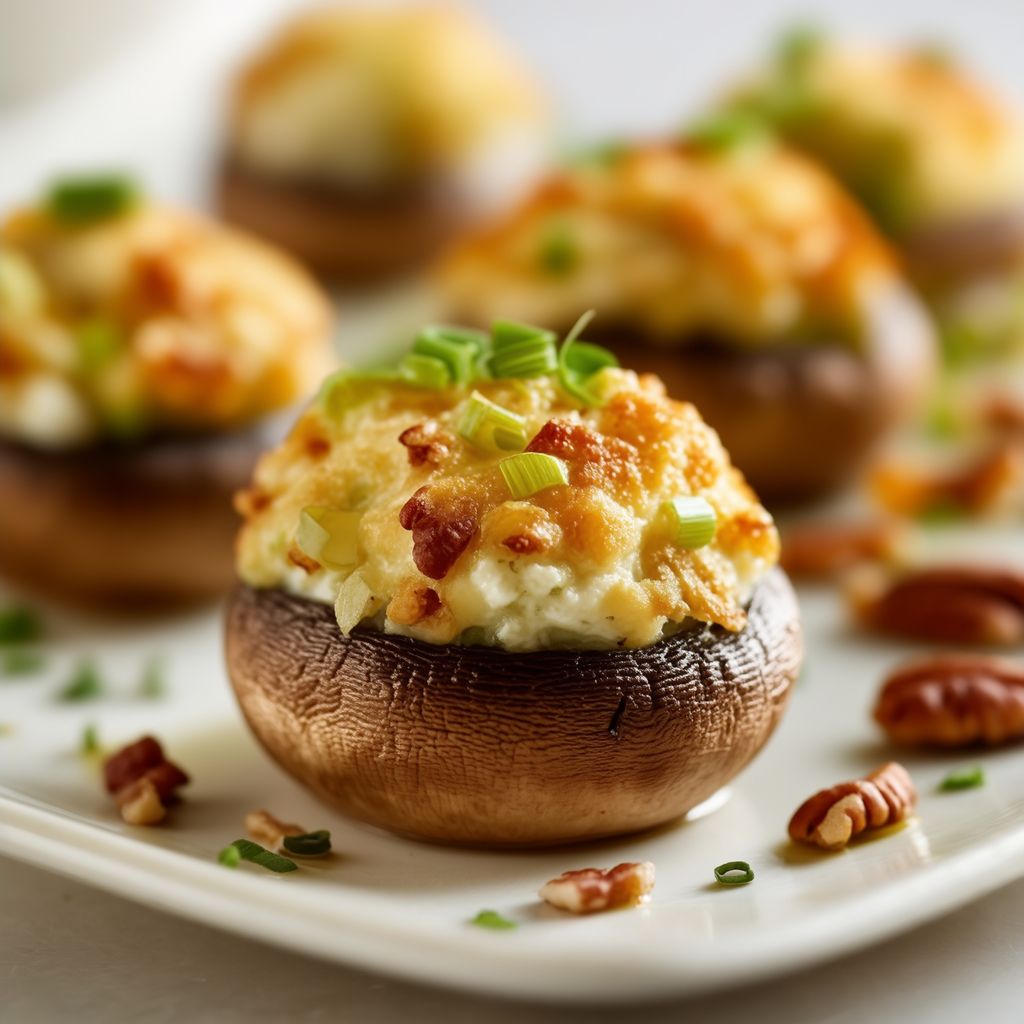 Funghi Ripieni Salati con Porri, Formaggio di Capra e Noci Pecan