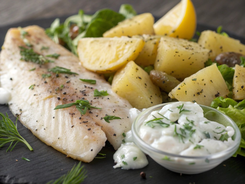 Pangasius mit Kartoffelsalat und Joghurtdressing