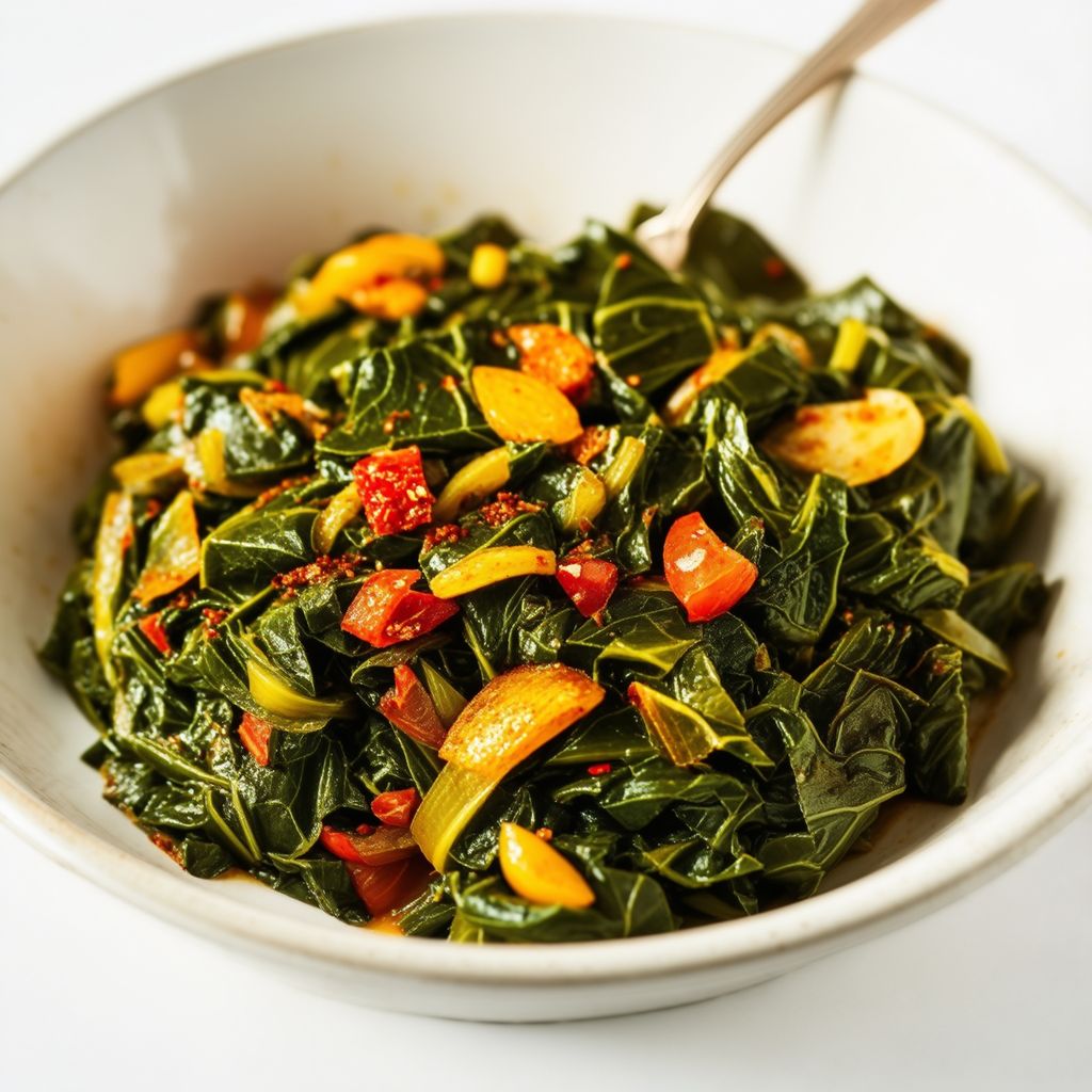 Herzhafte vegetarische Collard Greens mit einer pikanten Note