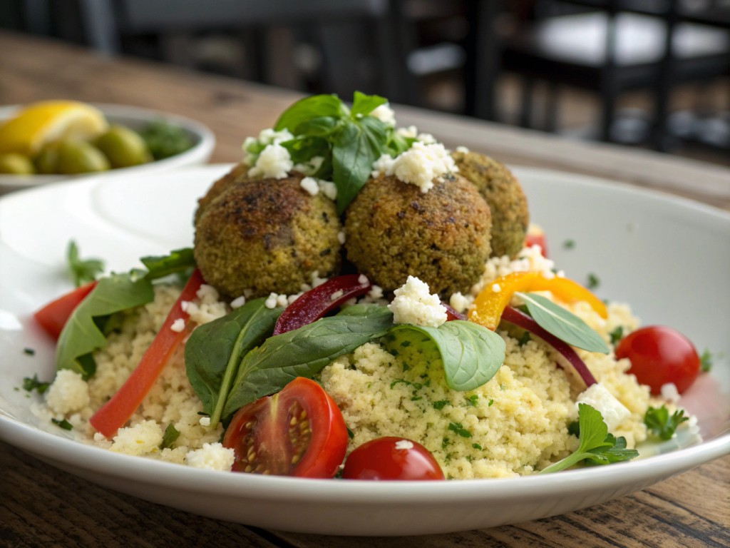 Brokkoli‑Bällchen auf Couscous‑Salat