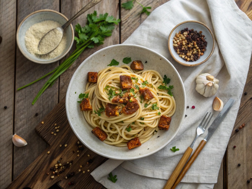Spaghetti Carbonara mit Räuchertofu