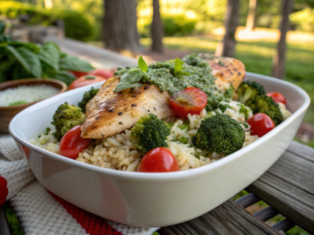 High-Protein-Hähnchen-Pesto mit Reis
