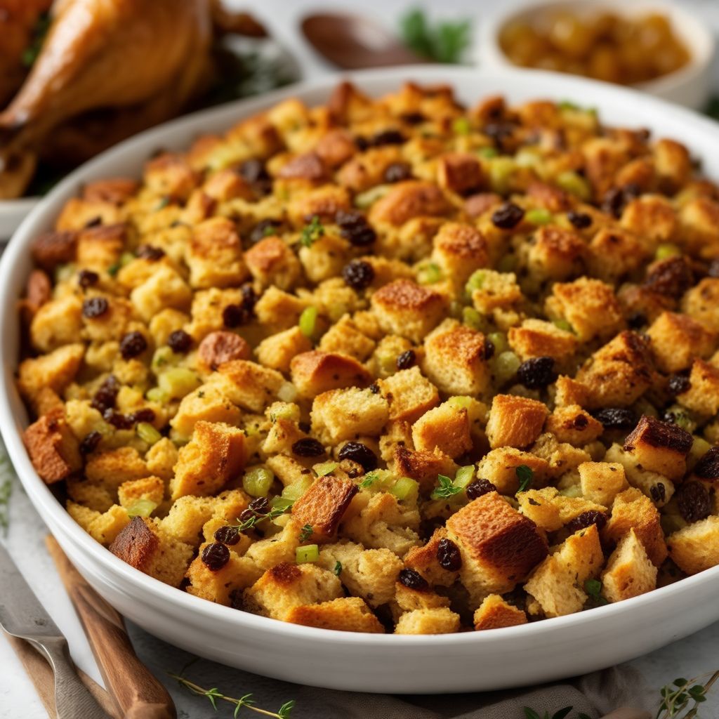 Goldene Rosinen und Kräuter-Hühnchen-Füllung