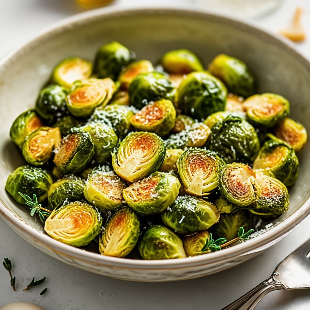 Garlic Butter Roasted Brussels Sprouts with Parmesan