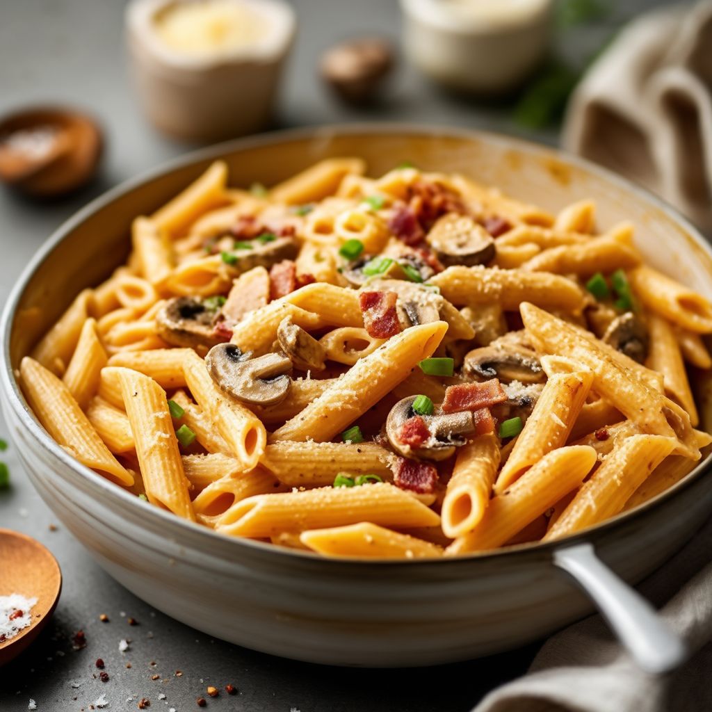 Creamy Garlic Bacon Pasta with Mushrooms
