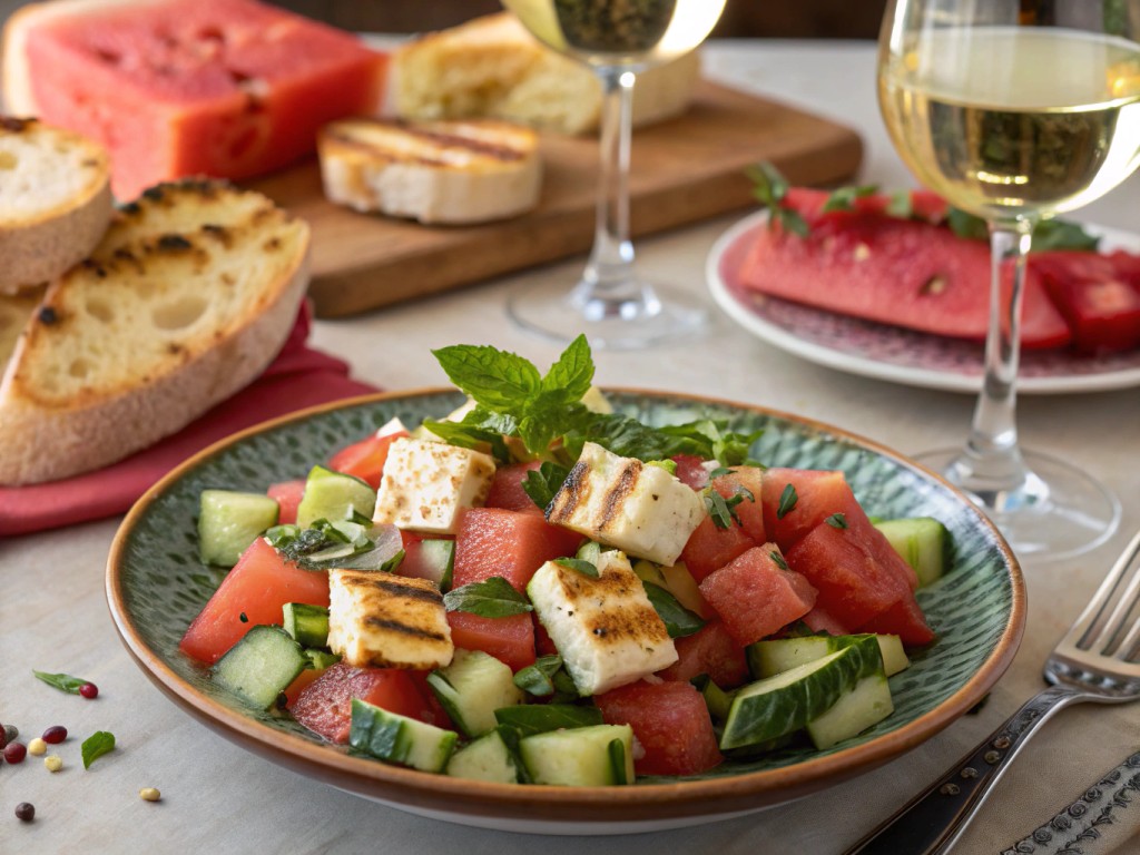 Melonen‑Gurken‑Salat mit Halloumi