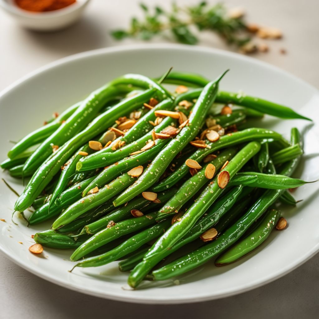 Gebratene grüne Bohnen mit Knoblauch und Mandeln