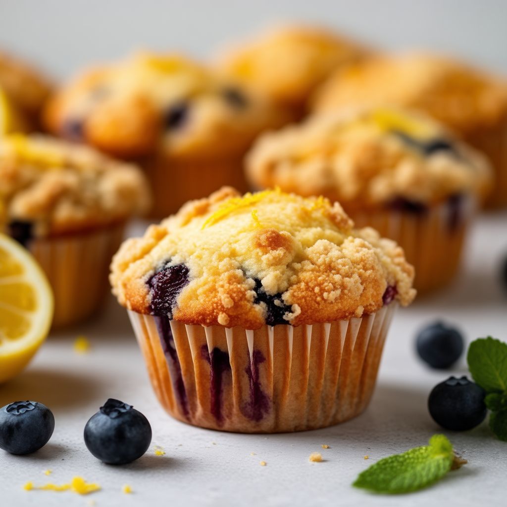 Zitronen-Blaubeer-Crumble-Muffins