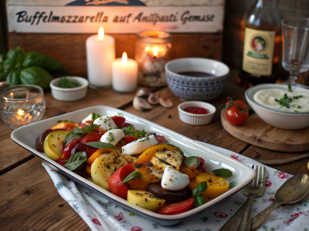 Büffelmozzarella auf Antipasti‑Gemüse