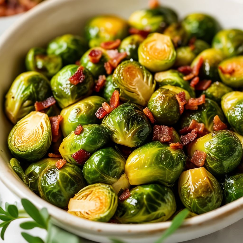 Ahornsirup-Glasierte Rosenkohl mit Knusprigem Pancetta