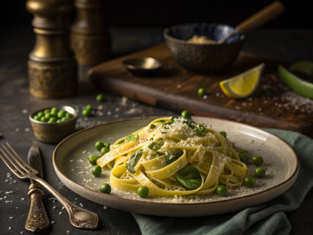 Zitronen‑Tagliatelle mit Erbsen und Zucchini