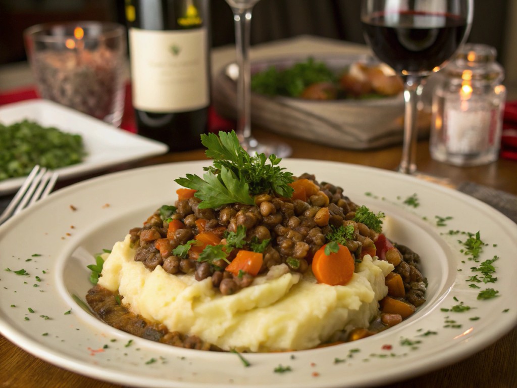 Linsen‑Gemüse‑Ragout mit Kartoffelpüree