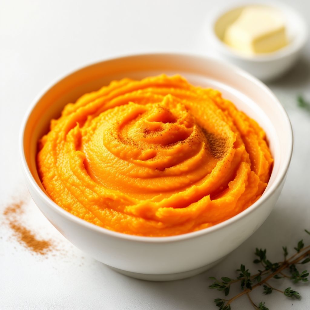 Cremiges Süßkartoffelpüree mit einem Hauch von Muskatnuss