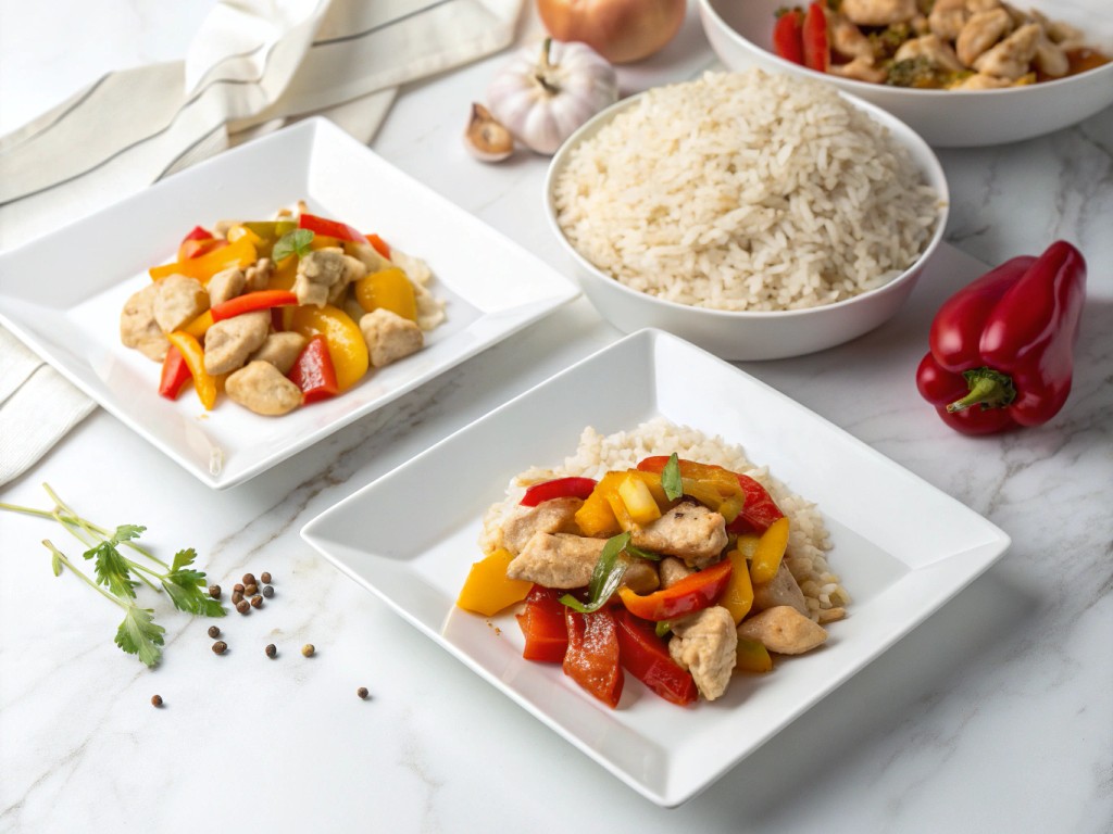Feines Putengulasch mit Paprika und Reis