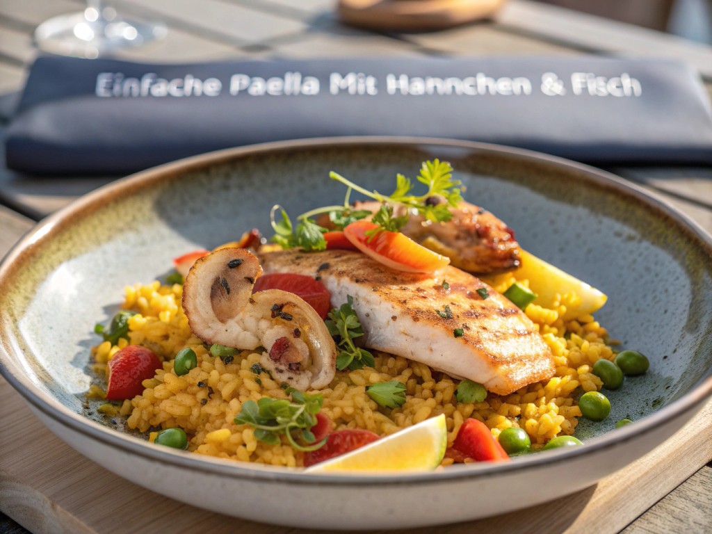 Einfache Paella mit Hähnchen & Fisch
