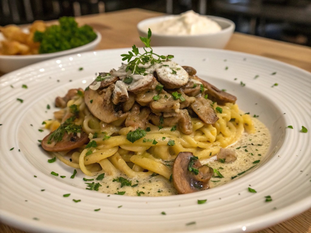 Spätzle mit Pilzrahm