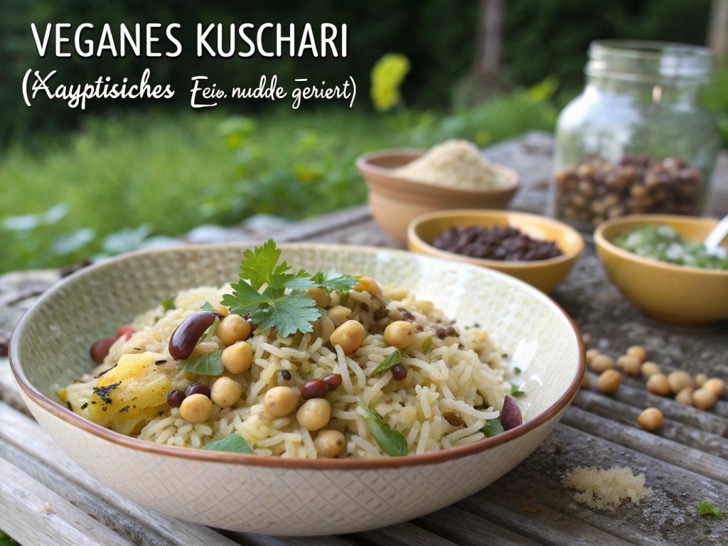 Veganes Kuschari (ägyptisches Reis‑Nudel‑Gericht)