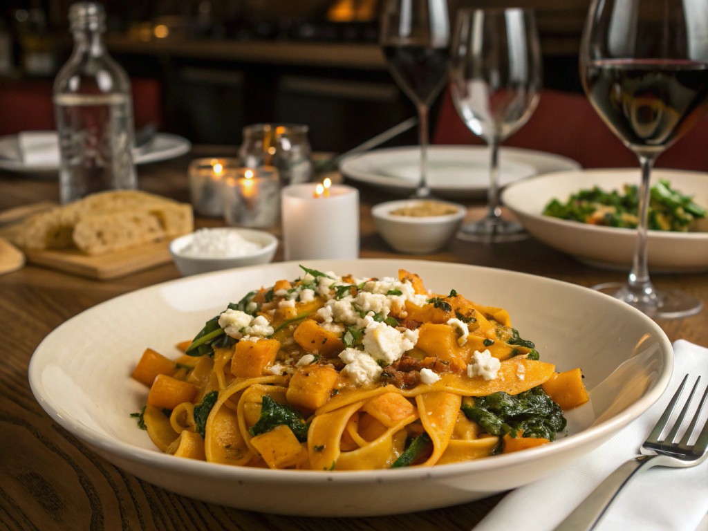 Scherenpasta mit Kürbis und Spinat