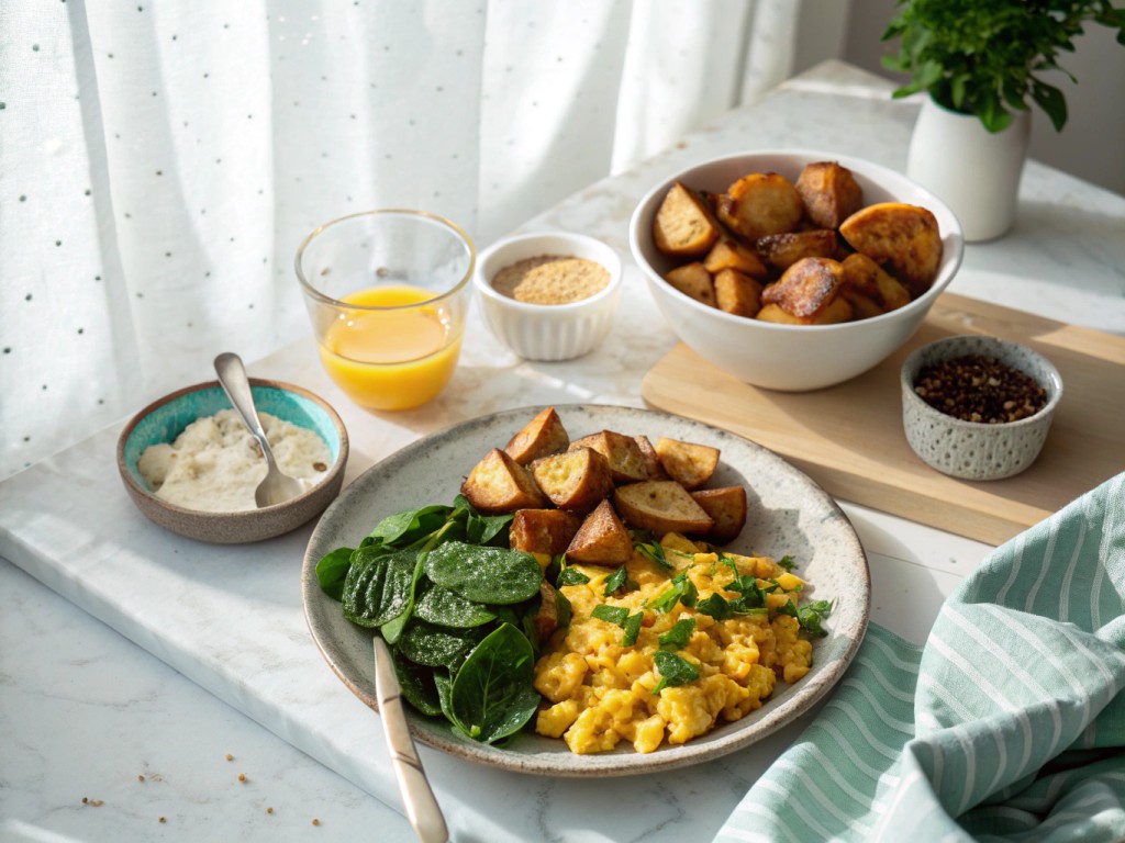 Kartoffeln mit Rühr-Tofu und Spinat