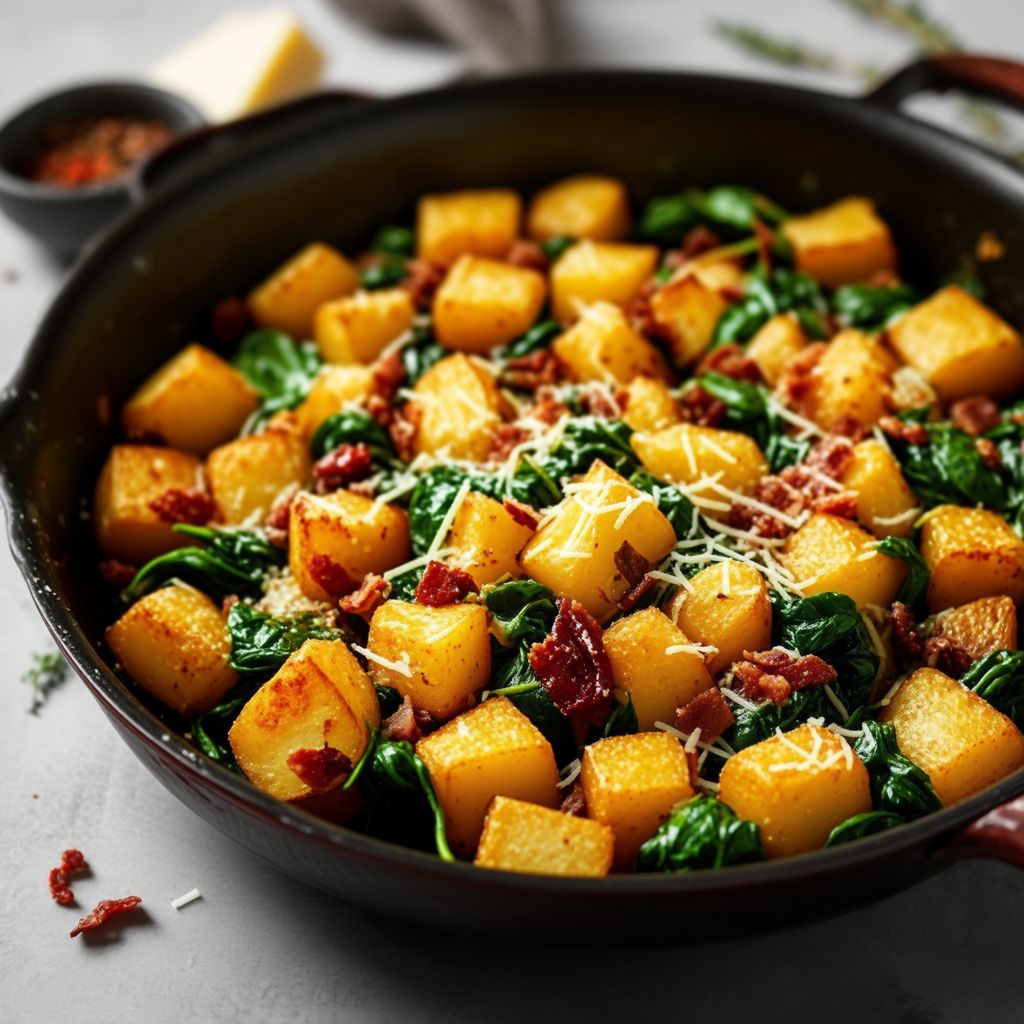 Patate Dorate in Padella con Spinaci e Pomodori Secchi