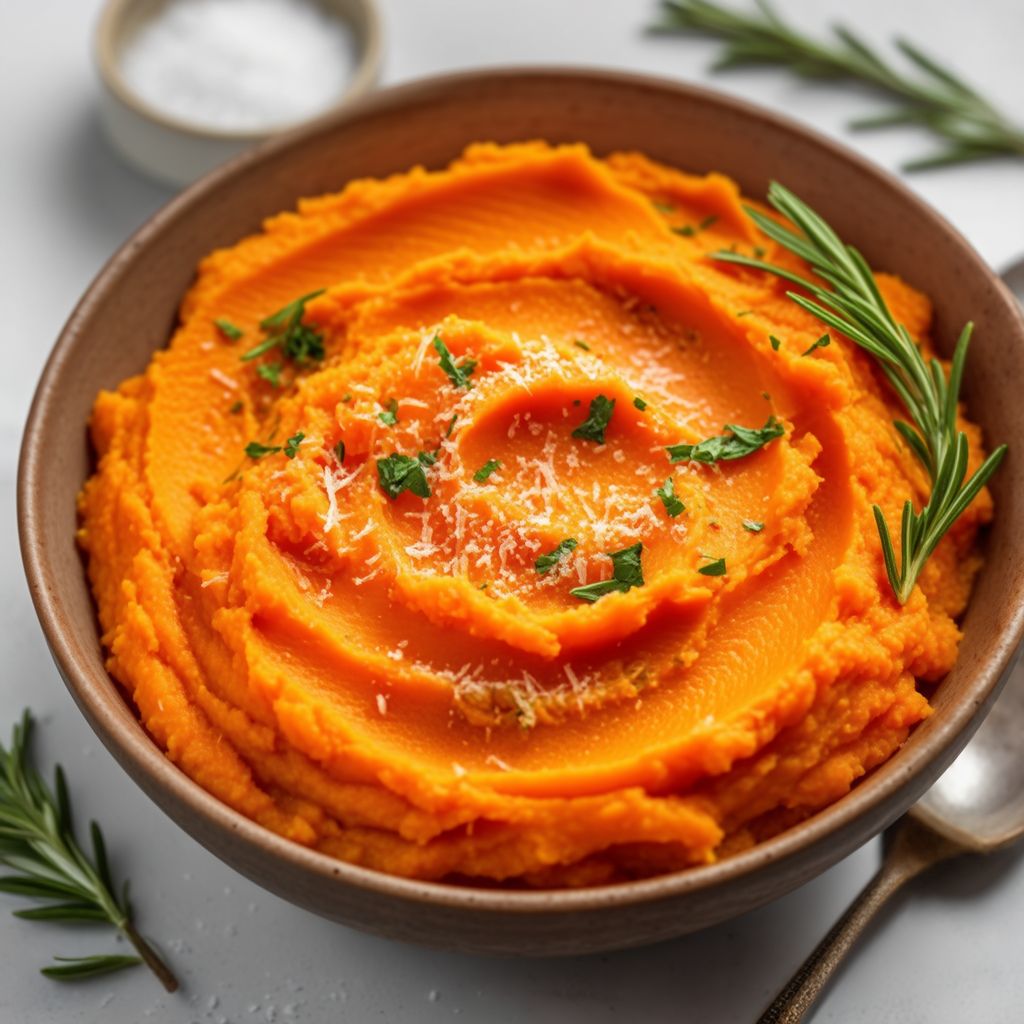 Geröstete Knoblauch- und Kräuter-Süßkartoffelpüree
