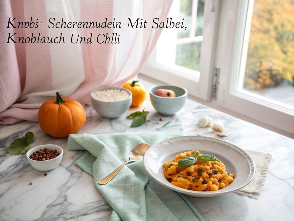 Kürbis‑Scherennudeln mit Salbei, Knoblauch und Chili