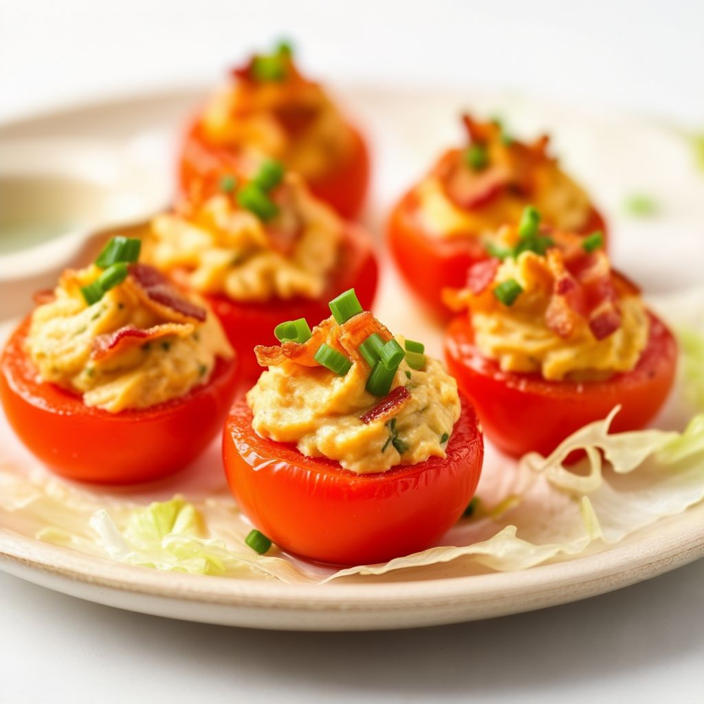 Herzhafte gefüllte Kirschtomaten mit knusprigem Speck und Kräuter-Mayo