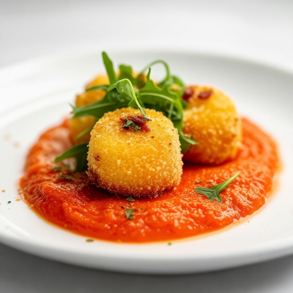 Knusprige Polenta-Crusted Käsebällchen mit würziger Tomatensauce