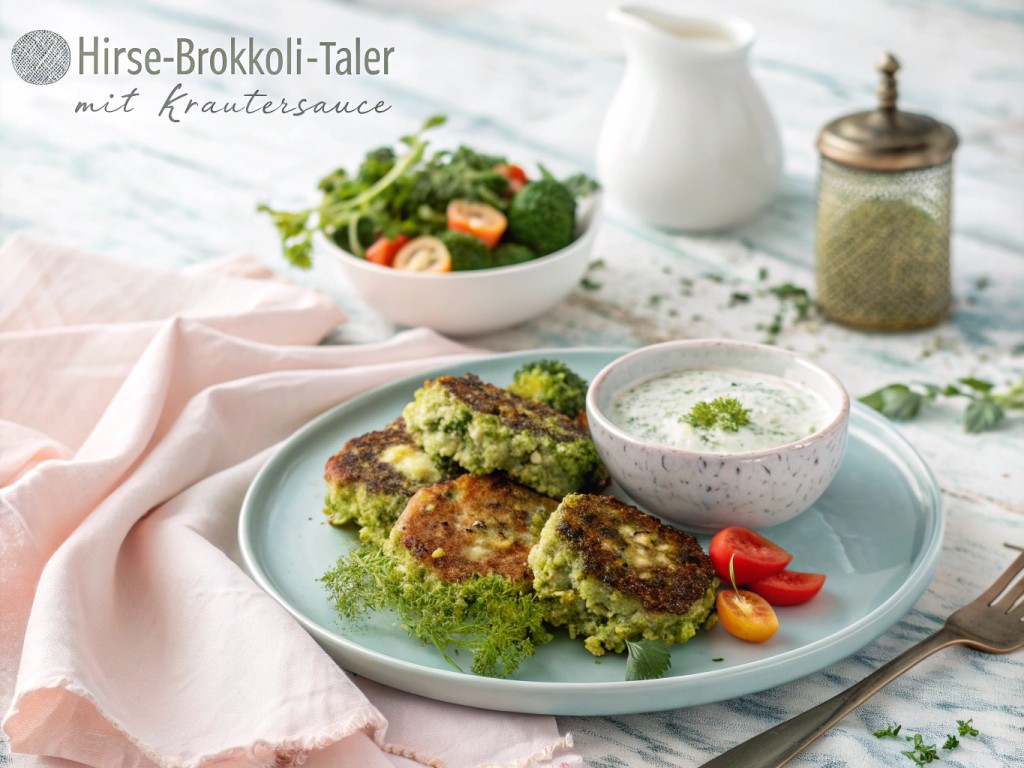 Hirse‑Brokkoli‑Taler mit Kräutersauce