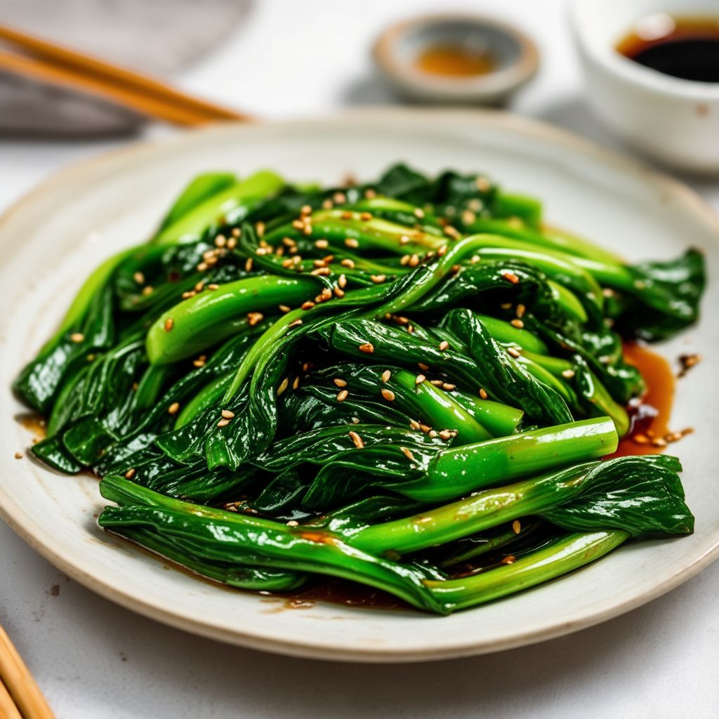 Gebratener Gai Lan mit Knoblauch-Sojasauce