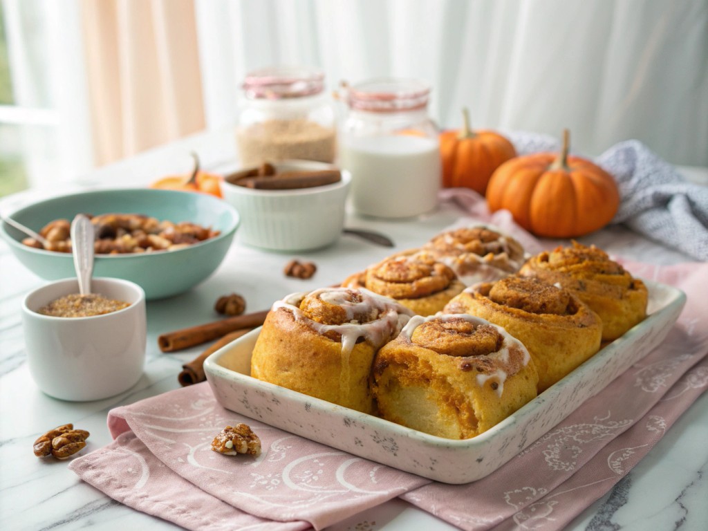 Pumpkin-Spice-Rolls – Kürbis-Zimtschnecken mit Maple-Glasur