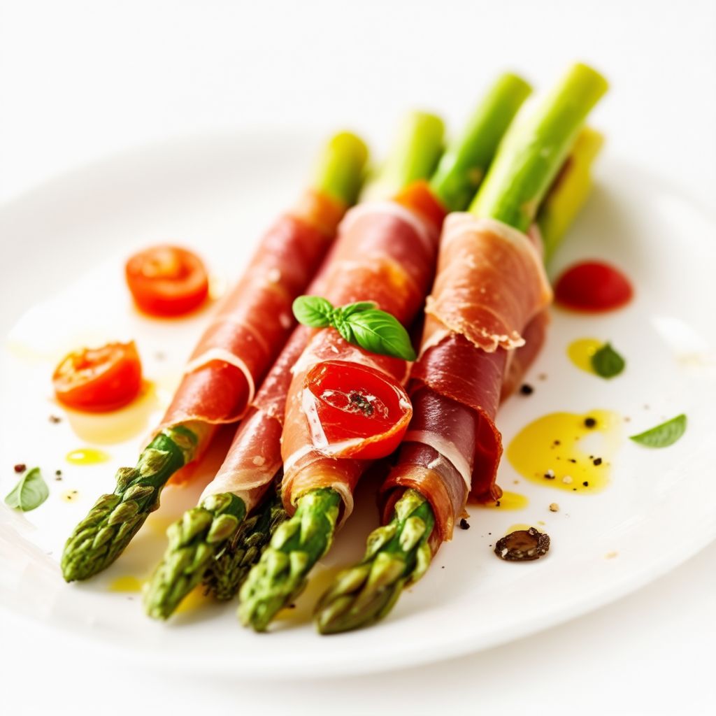 Knuspriger Spargel mit Prosciutto und würziger Tomatensauce